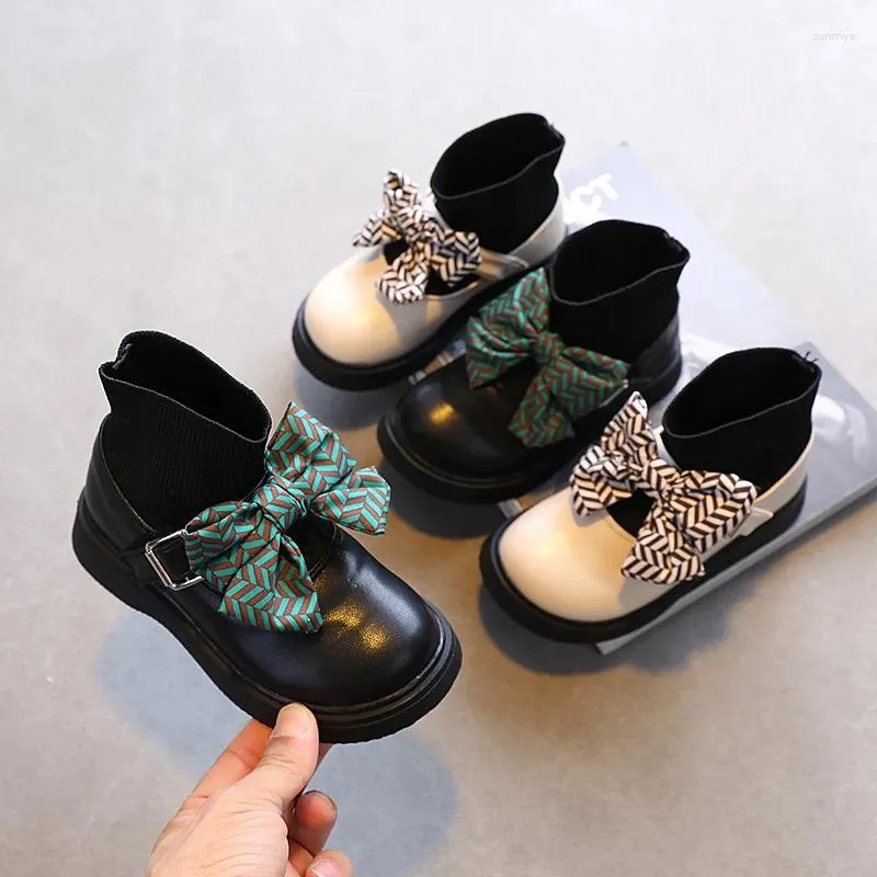 Сапоги для девочек, осень-зима 2024, детская модная элегантная широкая обувь из искусственной кожи с галстуком-бабочкой, резиновая детская обувь для верховой езды, детские ботинки для девочек