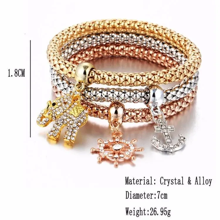 Explosion-proof alloy three-color suit stretch popcorn corn chain diamond butterfly pendant bracelet