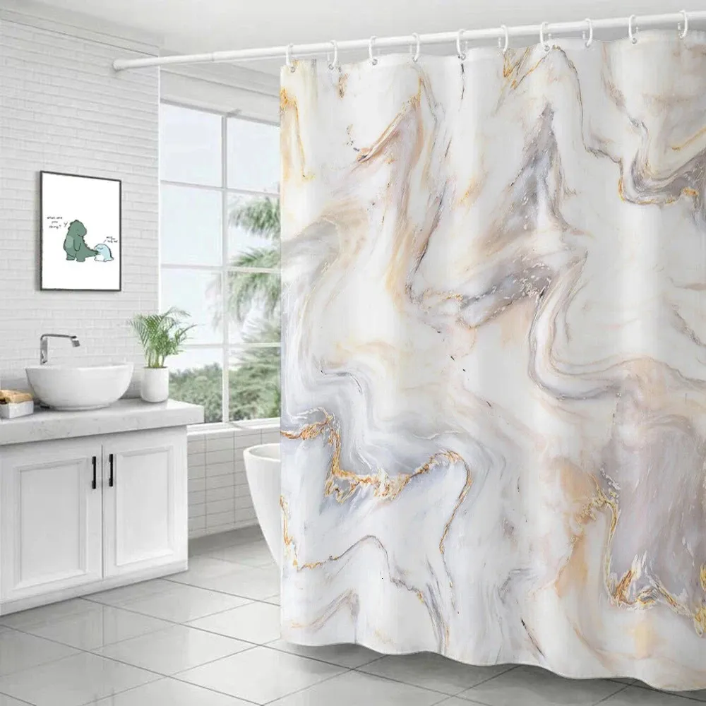 Marmor rippel duschgardiner abstrakt randiga vattentäta badgardiner för badrum heminredning modern lyx badrum gardin 240125