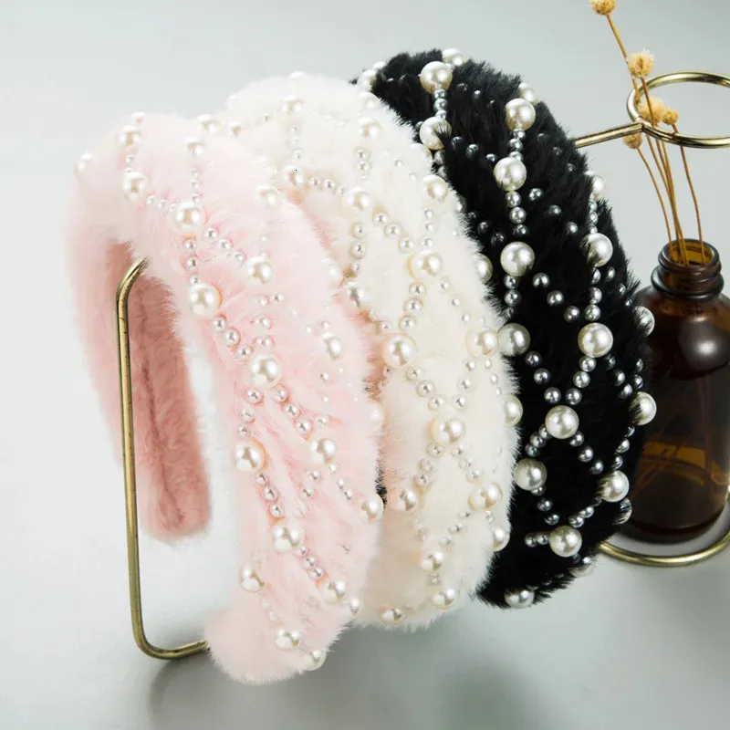 Hiver luxe vison cheveux perle bandeau mode cheveux accessoires femmes tendance tempérament fête bandeau cheveux bande fille chapeaux 240127
