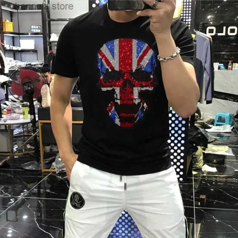 Men's T-Shirts High Quality T-shirt Casual O-neck Tops 2023 New Best Quality Man Fashion Hot Drill t shirt Men Hot Sale 054 T240202