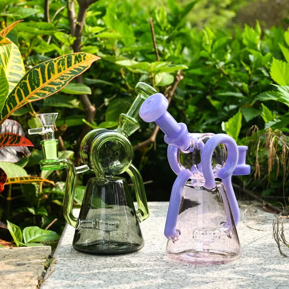 8 inch cool glass dab rig bong hookah unique function glass recycler smoking water pipe with quartz banger