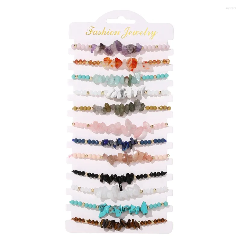 Charm Bracelets 12pcs/Sets Natural Stone Chakra Crystal For Women Healing Chips Reiki Adjustable Jewelry Teen