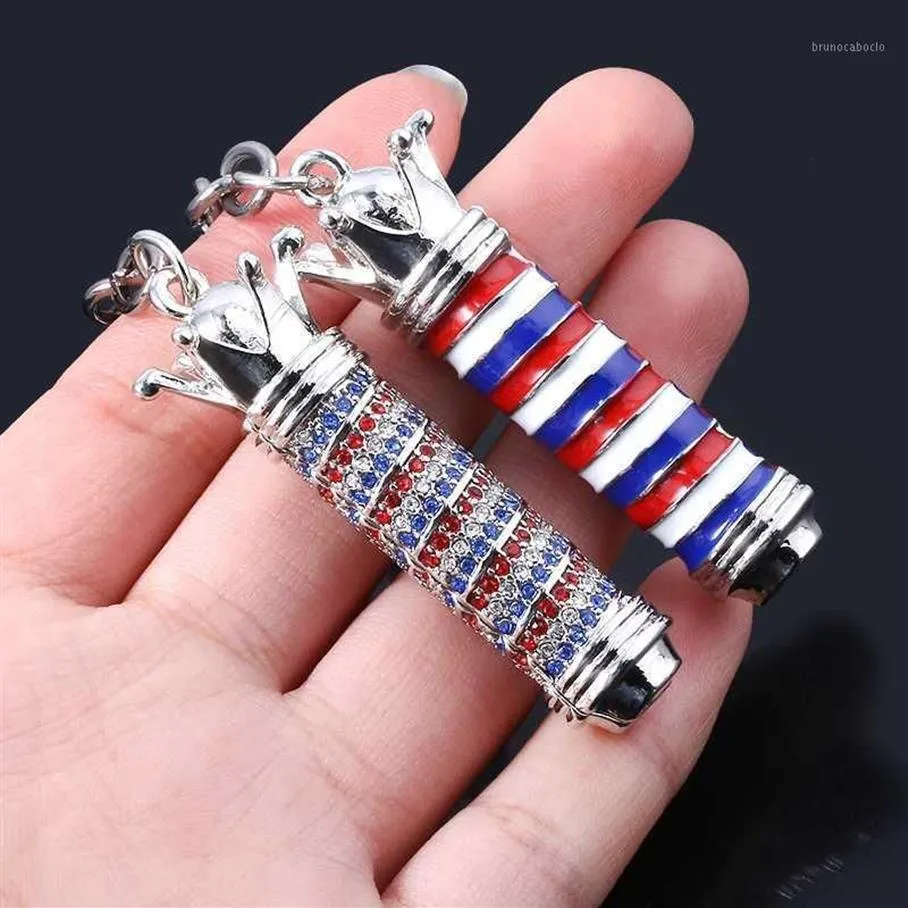 Barber Shop Hairdresser Tools Keychain 3D Pole Light Razor Hairclippers Hair Dryer Combs Scissors Pendant Key Chains Jewelry1259R