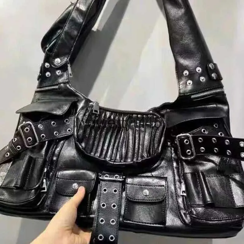 Luxury Leather Shoulder Bag Purses: Designer Moto Biker