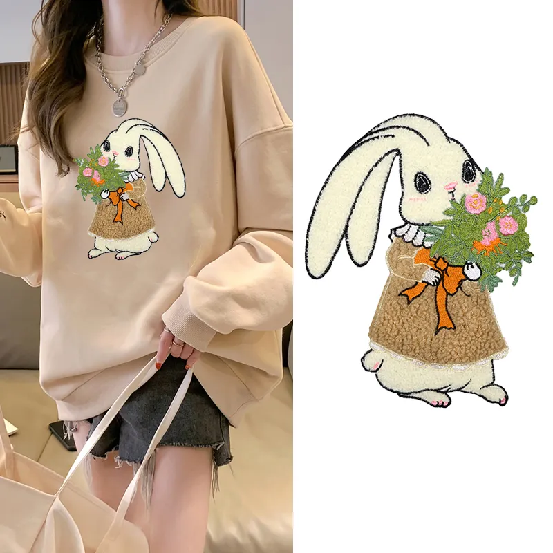 3 pieces/bag embroidery large bouquet rabbit cloth patch diy hoodie decorative patch patch repair patch patch sewing patch