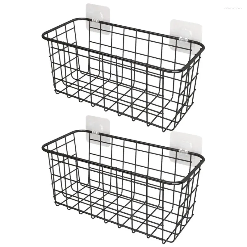 Kitchen Storage Wall Mounted Iron Mesh Basket Rack Sundries Holders Net Box Seamless Paste Hanging Metal Shelf Container Gadgets