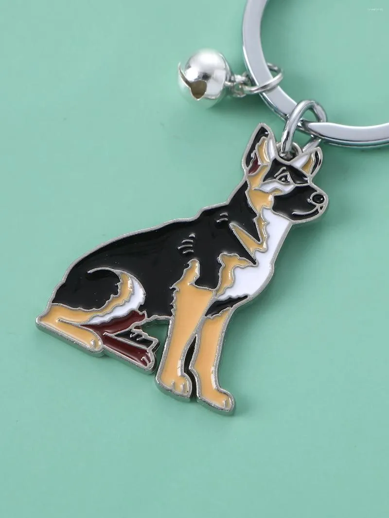 Keychains Fashion Pet German Shepherd Dog Keychain Pendant Animal Bell Emamel Keyring Women Bag Jewelry Girls Gifts