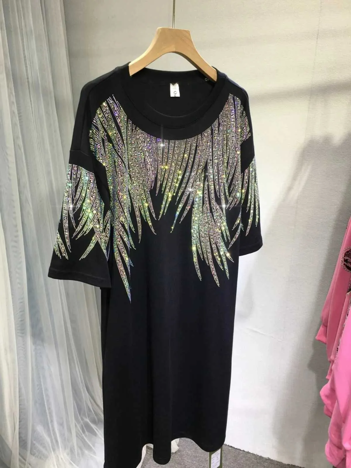 Женская футболка Shine Rhinestone Brand Роскошные платья для женщин Элегантная вечерняя вечеринка с коротким рукавом Свободного кроя Y2K Женская одежда больших размеров J240202