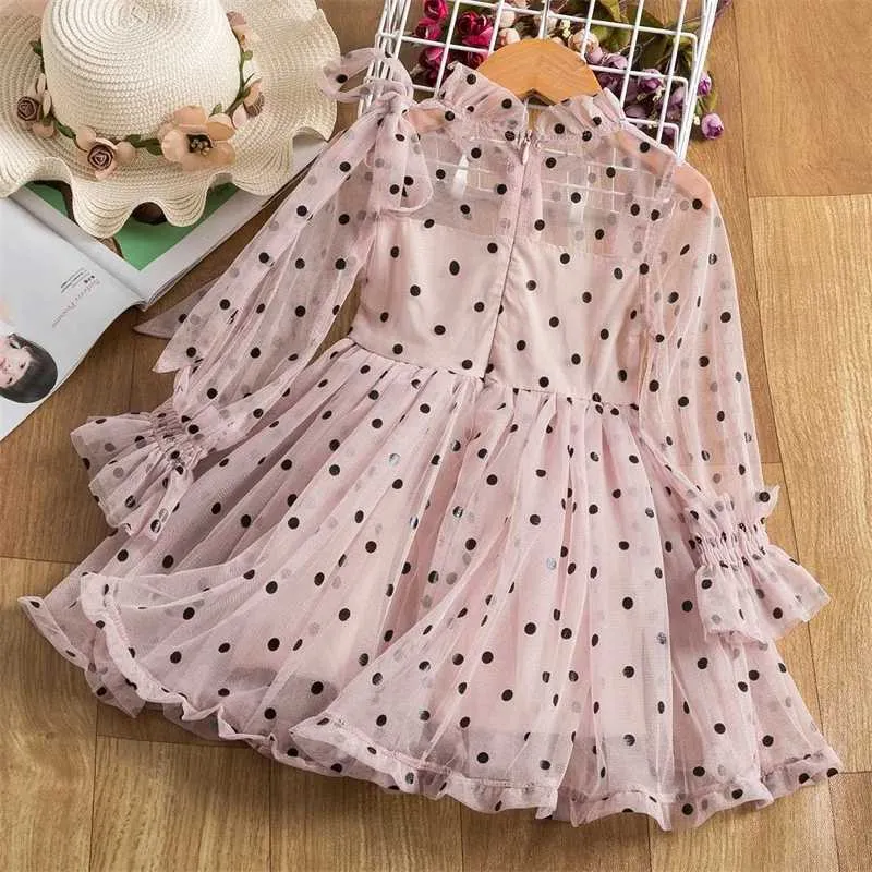 Girl's Dresses Summer Lace Dress Children Long Sleeves Polka-Dot tutu Ball Gown Girls Birthday Party Kids Dresses for Girls Size 3-8 Years