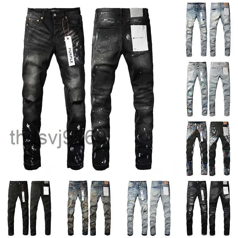 Purple Jeans Mens Designer Fashion Distressed Ripped Bikers Womens Denim Cargo For Men Black Pants High1 Quality Straight Design Retro Streetwear Pant UN3F