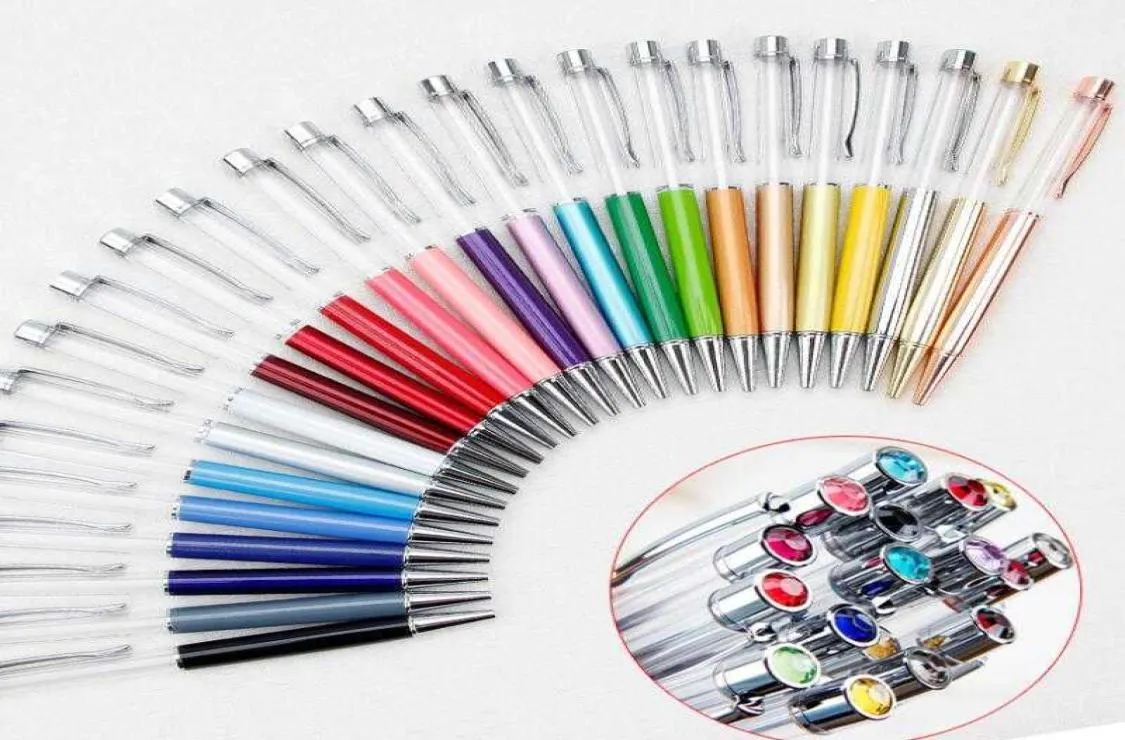 Writing Gift DIY Empty Tube Metal Ballpoint Pens Selffilling Floating Glitter Dried Flower Crystal Pen Ballpoint 27 Color desk ac7354558
