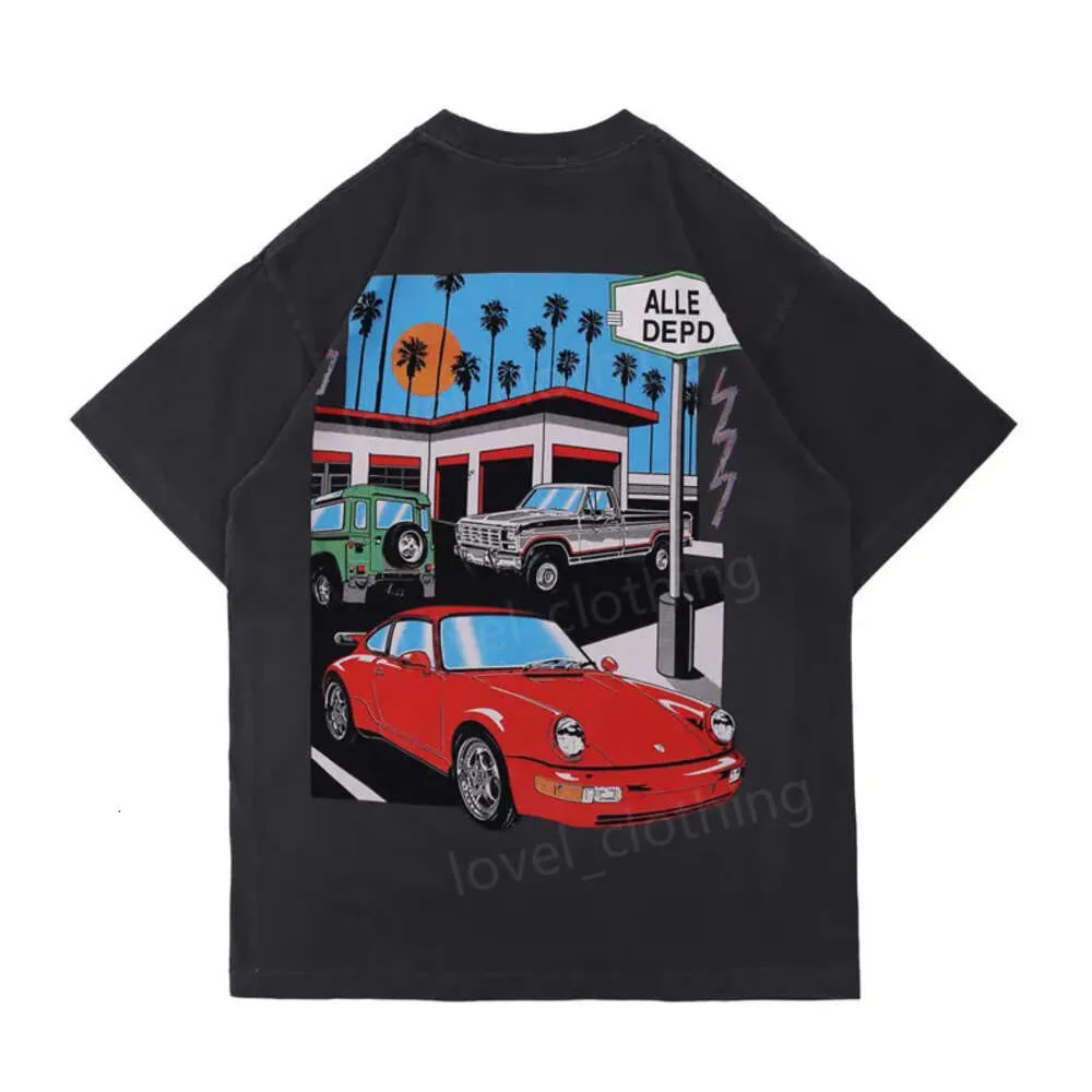 21SS Summer Us Unisex Drive Thru Car T Shirt Ejressad Vintage Tee skateboard män kvinnor bekväma street casual tshirt form fit