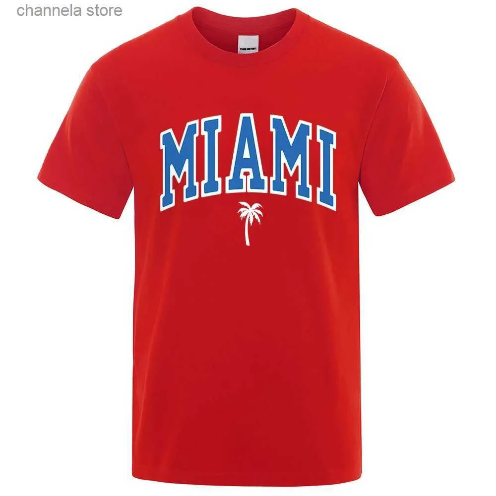 Мужские футболки Майами-Бич Сити Персонализированные футболки с надписями для мужчин Повседневная свободная одежда Очень большой летний топ Хлопковая мужская уличная футболка T240202
