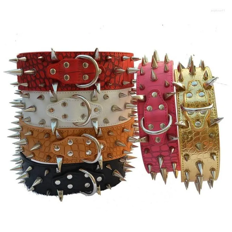 Hundhalsar Leashes Dog Collar Alloy Horn Spike Nail Pet Collar Wolf Teeth Rivet Leather Neck Circle Chain Supplies Drop Delivery Dhyl5