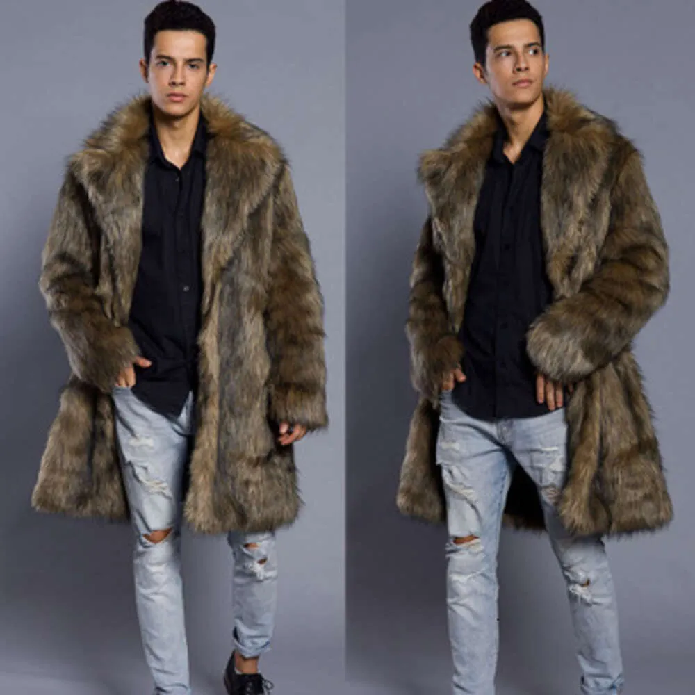 Designer Fashion Mens Imitation Fur Grass Long Coat Windbreaker Mink 64Y6