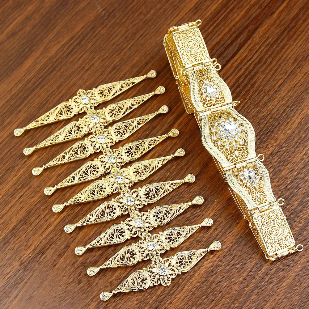 Sunspicems Gold Silver Color Marockan Belt Breast Crystal Wedding Smyckesuppsättningar för kvinnor Arab Caftan Bijoux Bride Gift 240118