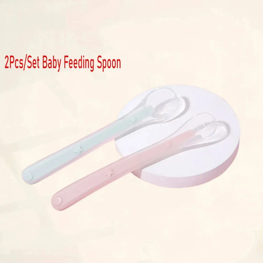 2Pcs Set Baby Feeding Spoon Food Grade Silicone born Soft Head Accessories Solid Utensils 240131