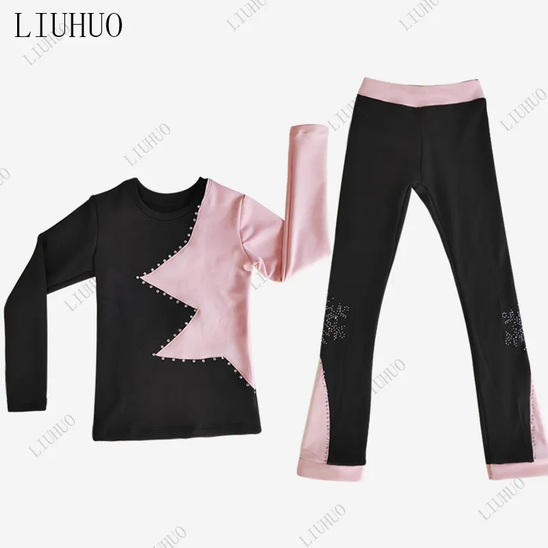 Liuhuo Figur Skating Training Suits Plus Velvet Pants Ice Figure Skating Pants Girls Women Warmth Fleece Inside Training Workout Practice Skate Tops Leggings