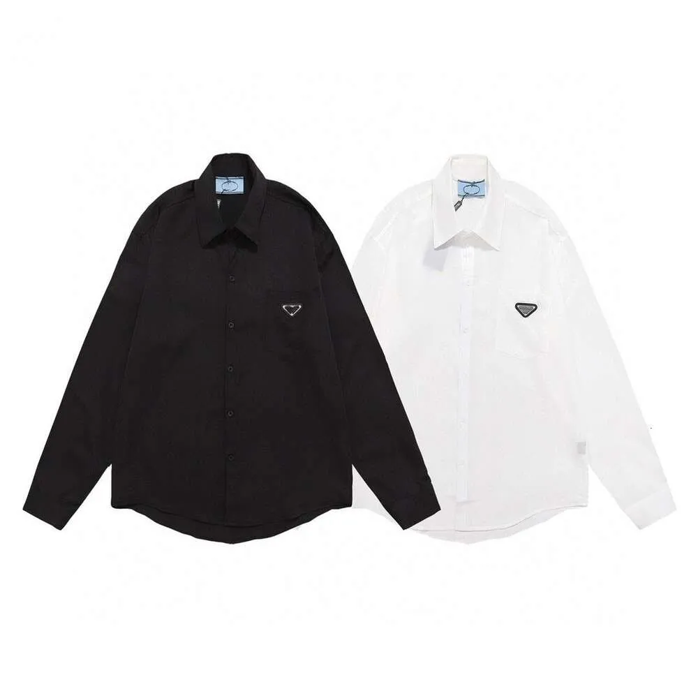 Moda hombres camisa diseñador camisa para hombre para mujer metal triángulo logo carta gráfico cardigan chaqueta casual suelta color sólido simple camisas de manga larga