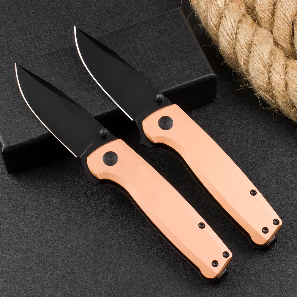 SG XR Folding Knife D2 Black Titanium Coated Drop Point Blade CNC Copper Handle Outdoor Camping Hiking EDC Pocket Folder Knives with Retail Box