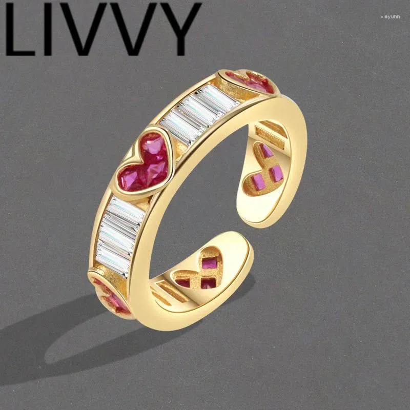 Cluster Rings LIVVY Silver Color For Women Trendy Elegant Creative Pink LOVE Heart Girl Party Jewelry Birthday Gifts