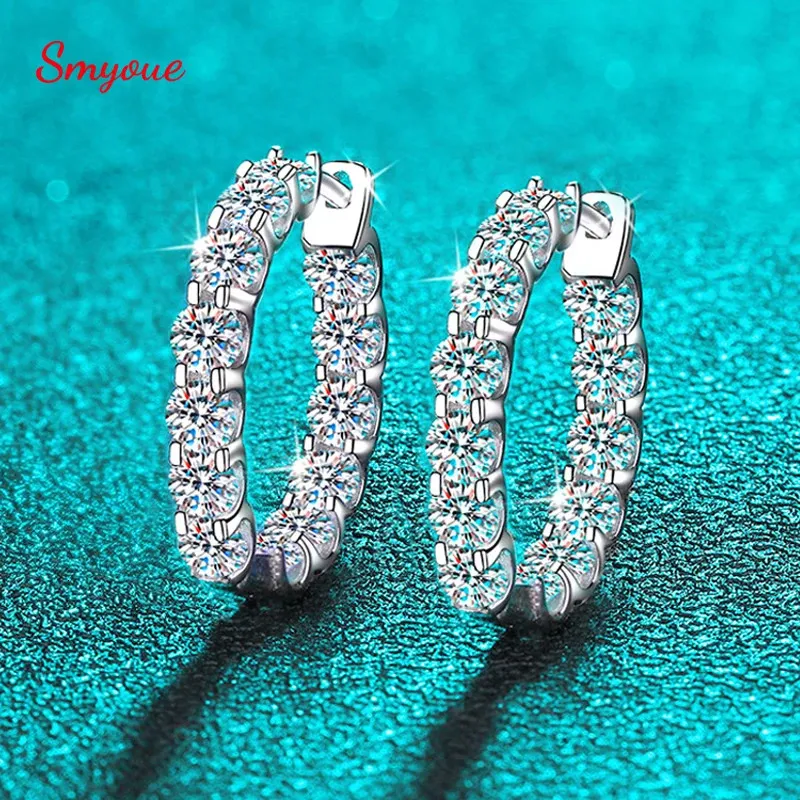 Smyoue 18k banhado total 2.6ct brinco de argola completo para mulheres brinco de festa de casamento brilhante 925 joias de prata esterlina 240131