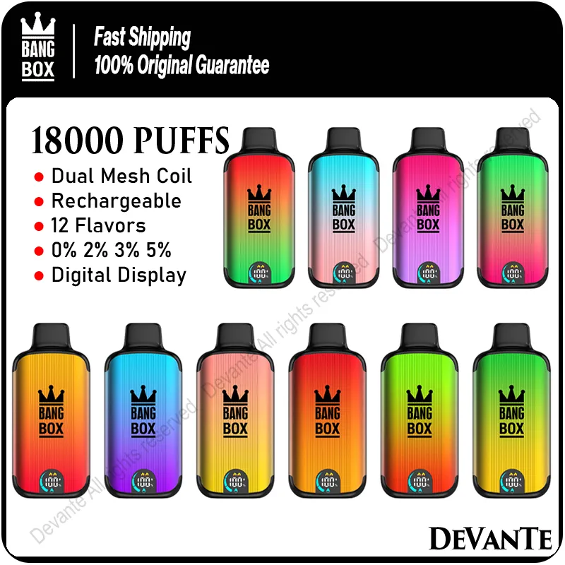 Bang Box 18000 Puffs Vape Puff monouso Sigarette elettroniche ricaricabili 18K con Smart Screen Carrelli pod preriempiti da 26 ml Vaper a bobina a doppia rete