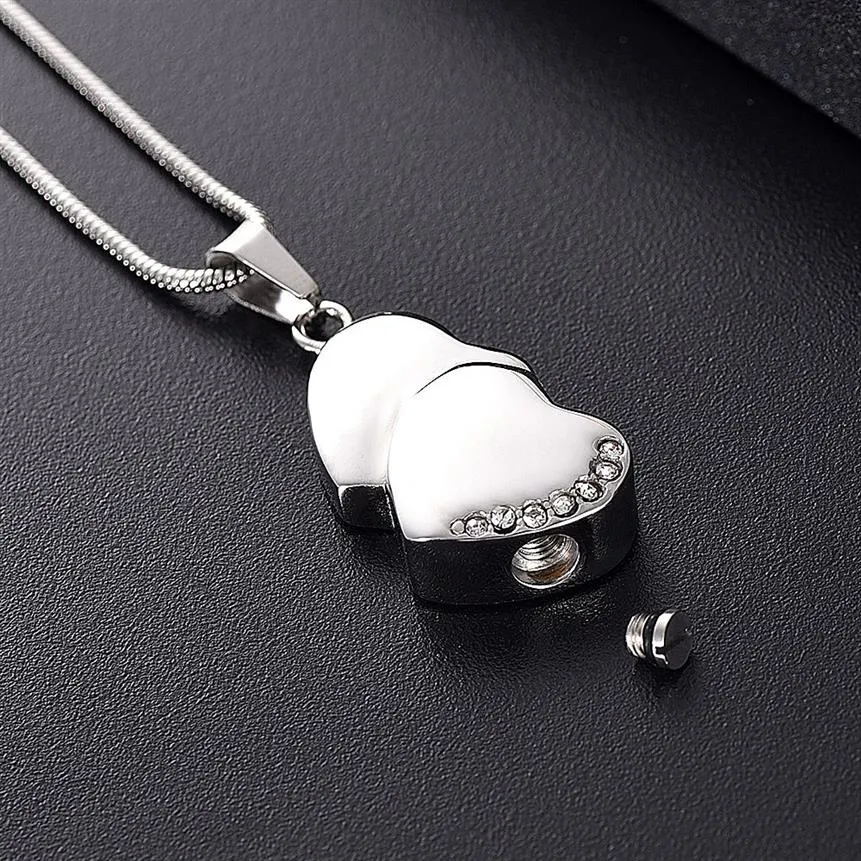 LKJ12447 Silver Tone Heart Cremation Pendant Men Kvinnor Ashes Holder Memorial Urn Halsband med tratt presentförpackning275o