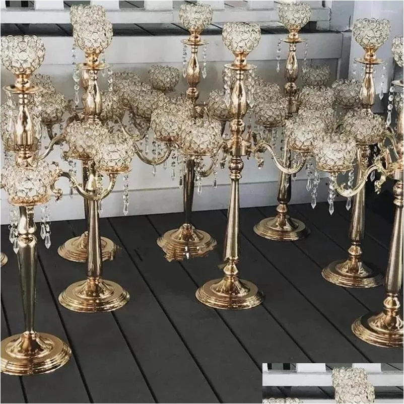 Partydekoration Partydekoration 5 Arm Gold Kerzenhalter Kerzenständer Hochzeit Mittelstücke für Tische Center De Table Mariage Crysta Dhpdr