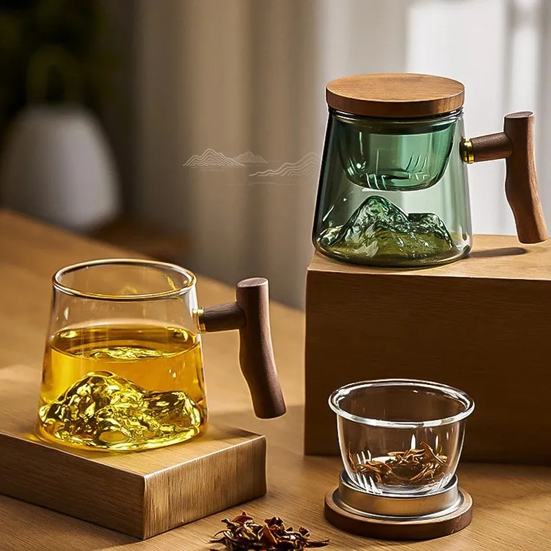 GIANXI Glass Tea Cup With Wood Handle Chinese Heat Resistant Puer Cups High Quality And Convenient Kung Fu Tea Cup Set 240118