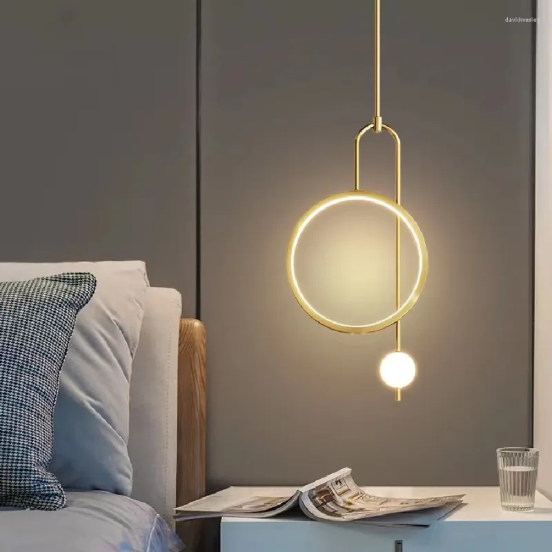 Pendant Lamps Postmodern Round Golden Hanging Light Luxury LED Small Black Chandelier Bedside Decorative Lighting Living Room Bar Cafe