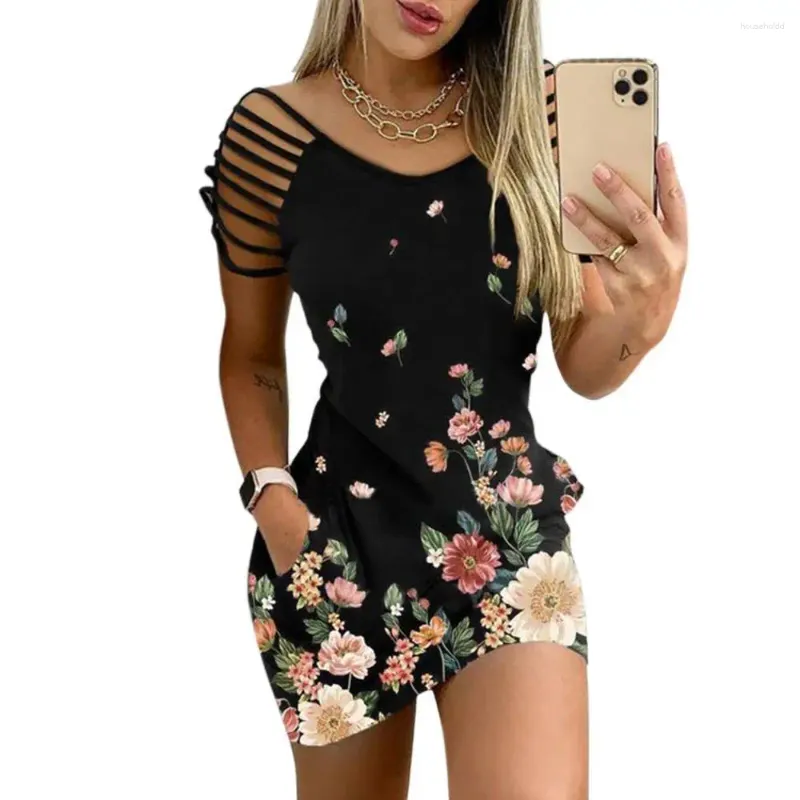 Feestjurken Dames Elegante Gebloemde Jurk Dames Bloemenprint Korte Mouw Mini Strand Vestidos Casuales Cortos Zomeroutfits Voor 2024