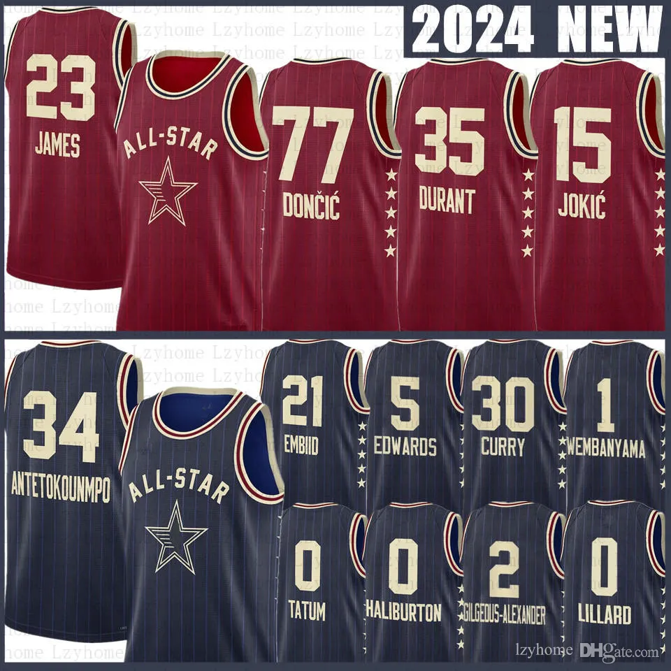 Custom 2024 All-Star Basketball Jerseys Antetokounmpo Stephen Curry Tyrese Haliburton Tatum Luka Doncic Damian LillardPaolo Banchero Kevin Durant Booker Embiid