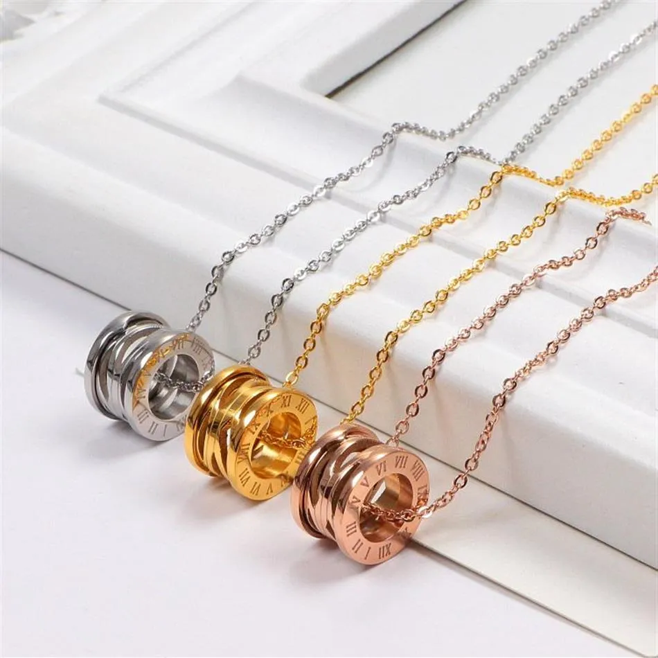 Top Quality Stainless Steel Hollow out Spring Pendant Women Designer Necklaces Roman numerals Rose Colors Lover Necklace Fashion C254q