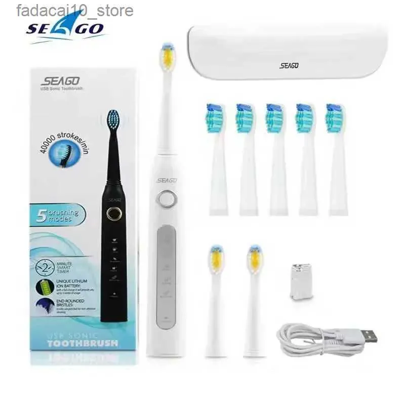 Toothbrush Seago 507 Sonic Electric Toothbrush Replaceable Brush Head Smart Timer 5 Mode Tooth Brush for Cleaning and Whitening Teeth Q240202