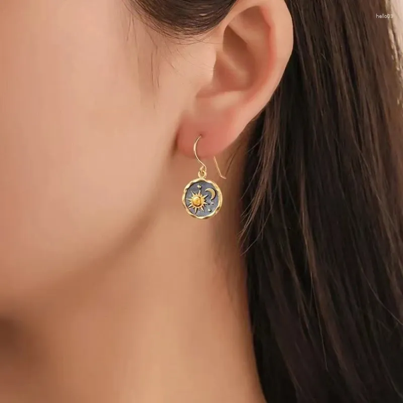 Boucles d'oreilles pendantes pour femmes, forme ronde, symboles rétro, soleil et lune, Totem goutte pour bijoux