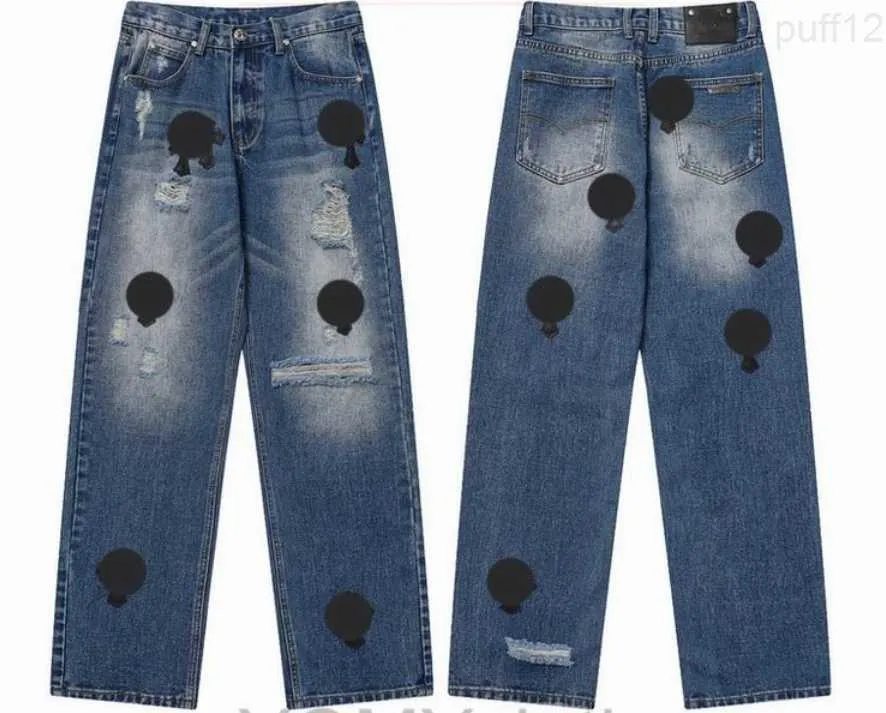 Nya herrar jeans designer gör gamla tvättade krom raka byxor bokstäver utskrifter lång stil hjärtan lila krom d74c qciv qciv