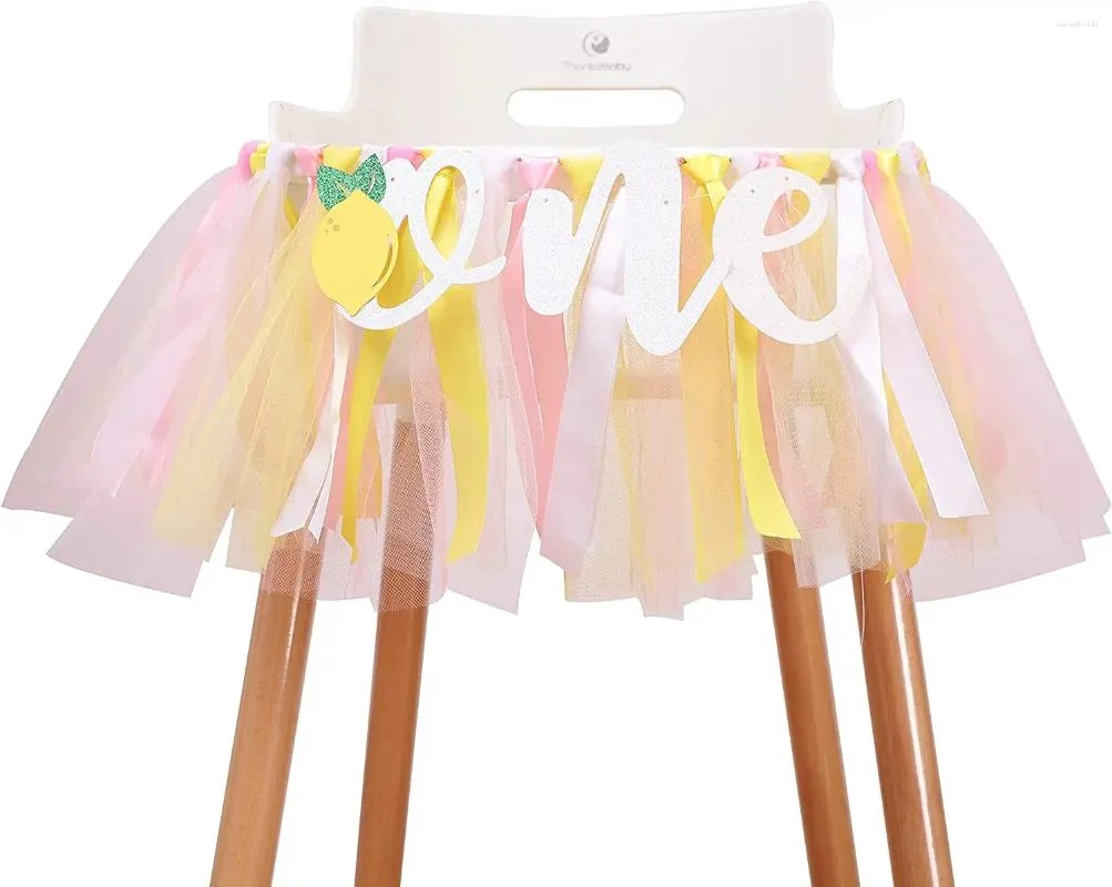 Party Decoration 1set Yellow White Pink Lemon Banner 1st Birthday ONE High Chair Po Background Props Piece Skirt Baby Shower