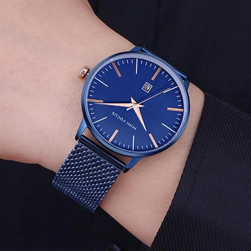 Top Orologi da uomo Cinturino blu Orologio al quarzo impermeabile con data Orologio da polso da uomo in acciaio pieno Dess Orologio da polso maschile329S