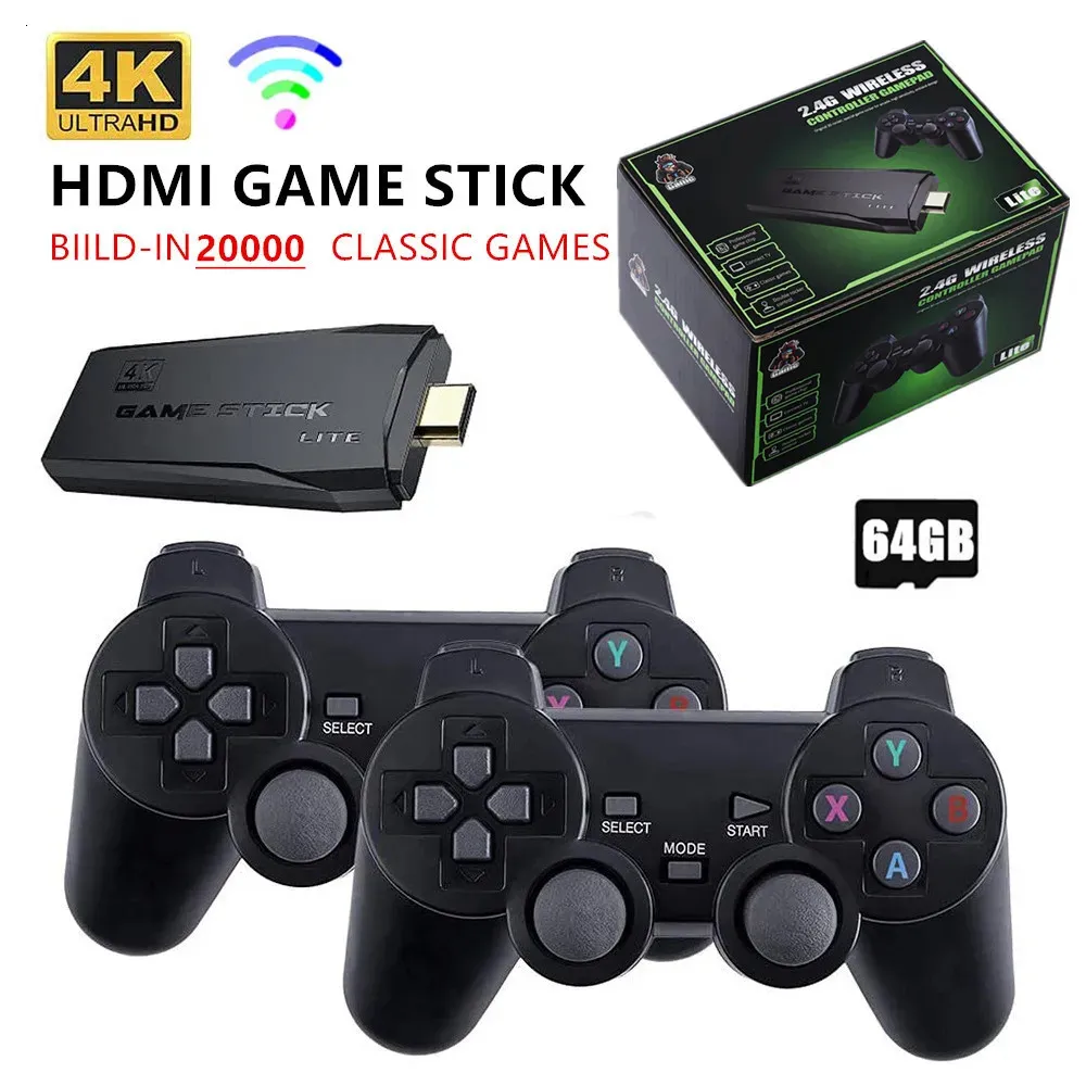 Videospelkonsol 24G Double Wireless Controller Stick 4K 20000 Spel 64 GB 32 GB Retro för TV Boy Gift 240123