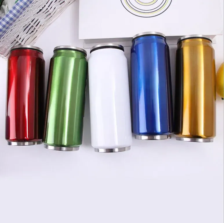 new creative stainless steel can water bottle poptop can metal bottles creative design portable water drinking bottles straw inside thermos