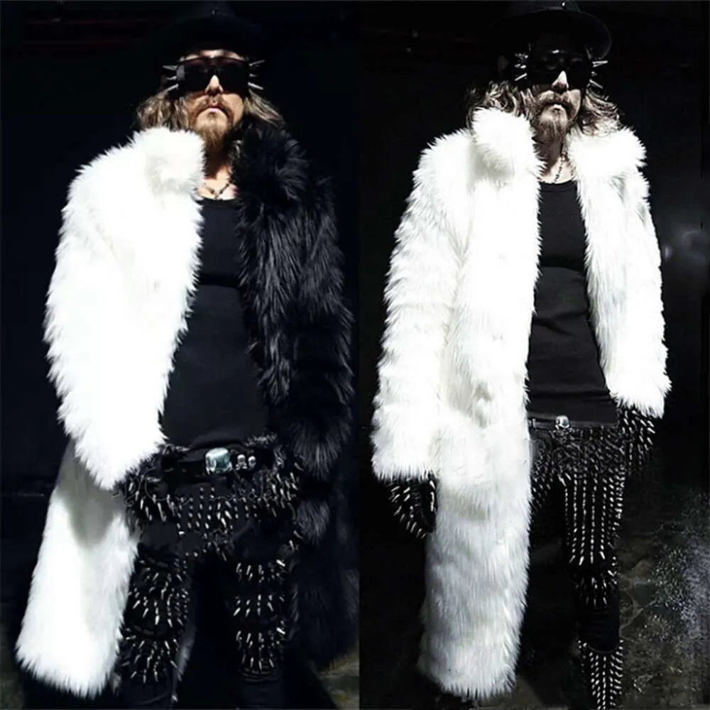 Czarno -biały patchwork męski płaszcz futra Zimowa projektant ciepły Modny wełniany wiatrówki QX40