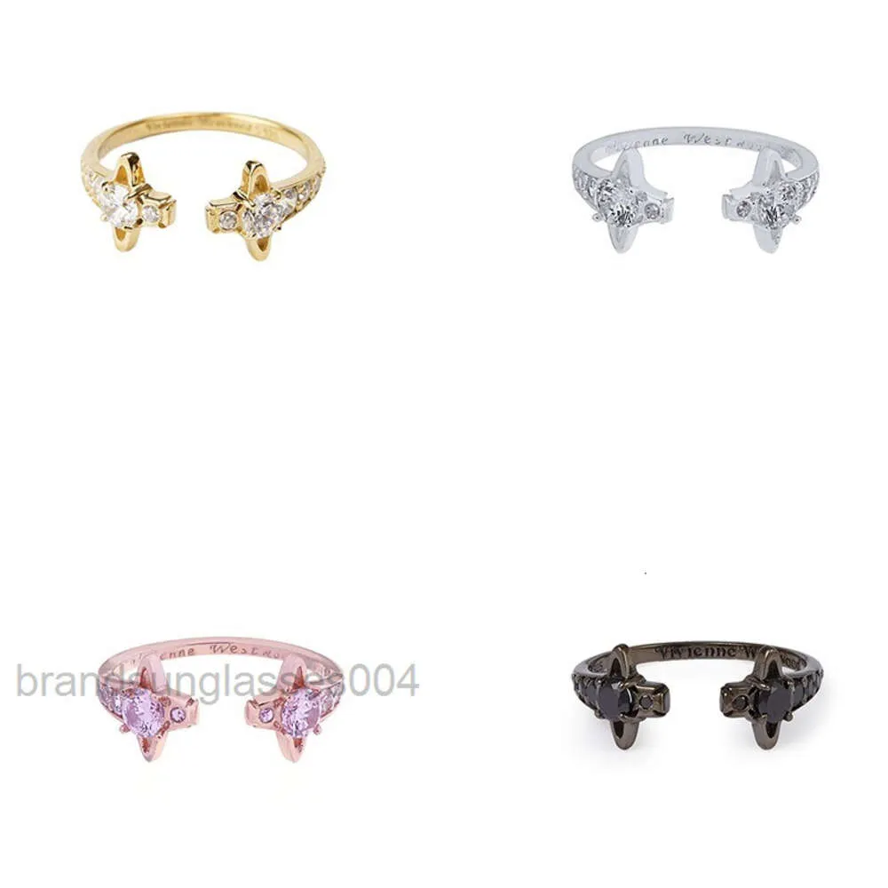 デザイナーラグジュアリージュエリーVivienenwestwoods Satellite Viviane Westwood Western Empress Dowager Double Diamond Open Ring Classic French Saturn Set Colored StoneRI