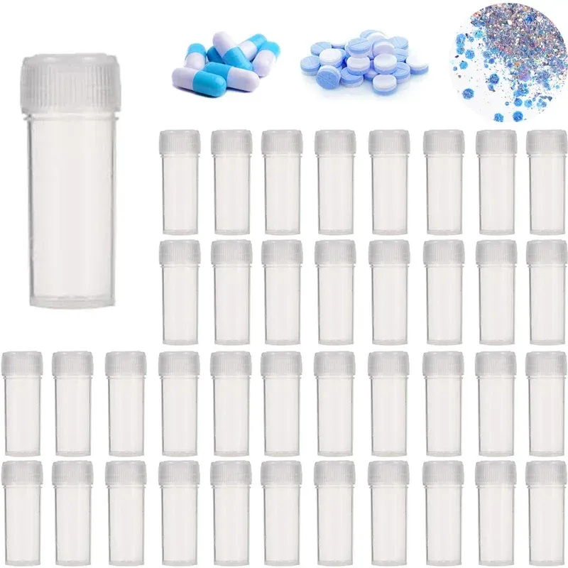 Butelki do przechowywania 50pcs 5 ml plastikowe próbki fiolki Mini przezroczysty obudowa z śrubą górną uszczelką do leku Pill Pill Mały przedmiot