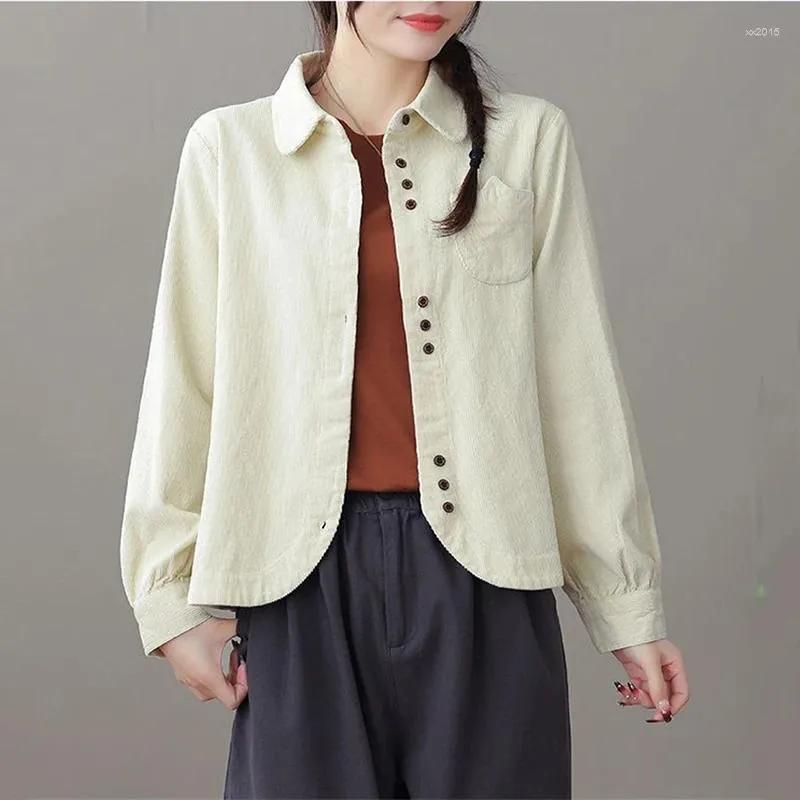 Women's Jackets Fashion Green Corduroy Coat Female 2024 Retro Casual Coats Spring Autumn Loose Long Sleeve Shirt Jacket Tops