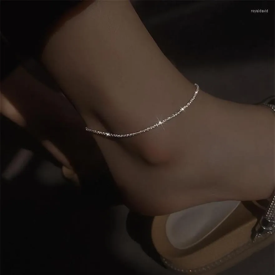 Anklets Real 925 Silver Anklet Minimalism Sparkle Jewelry Boho Charms Vintage For Women228v