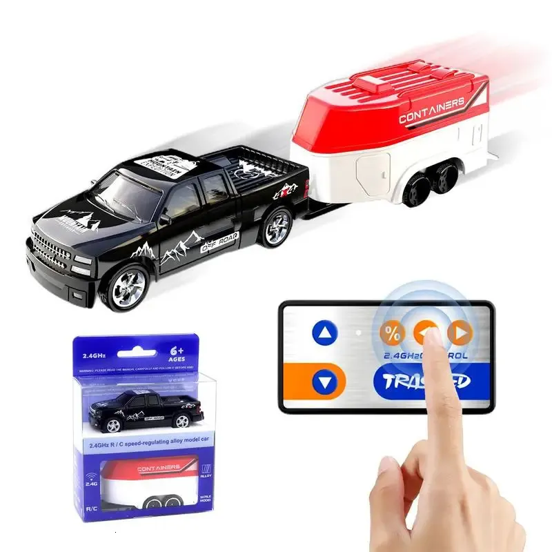 سيارة سباق Mini RC مع Trailer عن بُعد شاحنات السيارات التي يتم التحكم فيها الكهربائية RC Model Radio Contol Child Toy Gift 240127