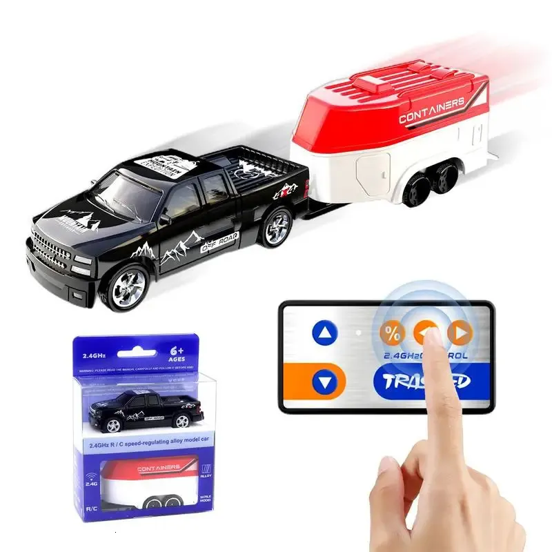 Mini voiture de course RC avec remorque camions de voiture télécommandés dérive électrique modèle rc Radio Contol enfant jouet garçons cadeau d'anniversaire 240127