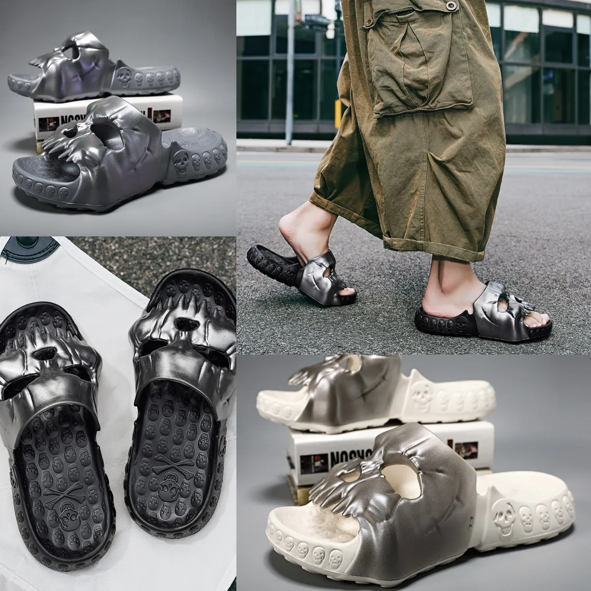 2024 chinelos verão personalizado crânio slides para homens macio eva poderia chinelo plana unisex sandálias de praia casual casal divertido flip flops tamanho grande